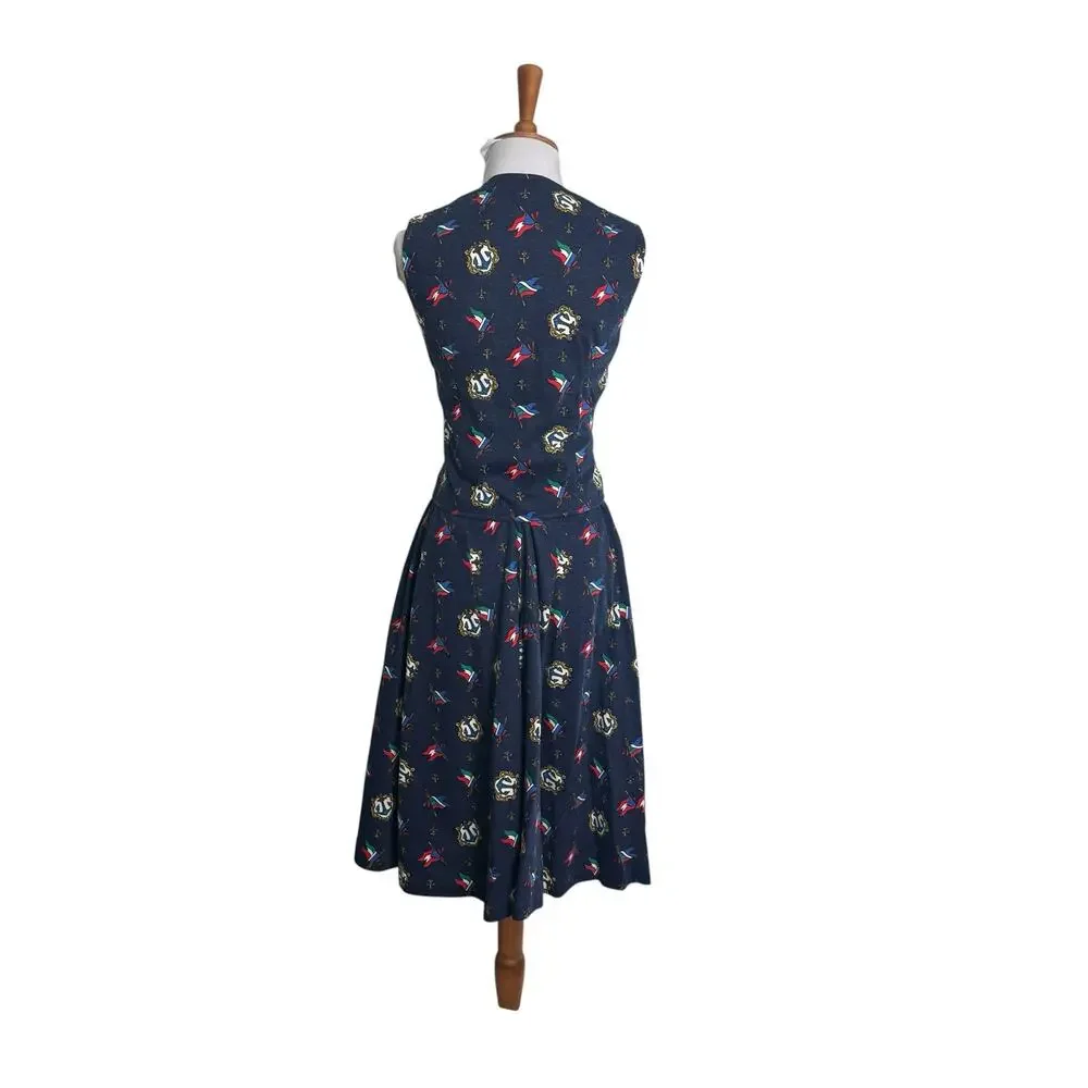 Vintage Nautical Anchor Flag Print Vest  Full Circle Skirt MAtching  Set XXS